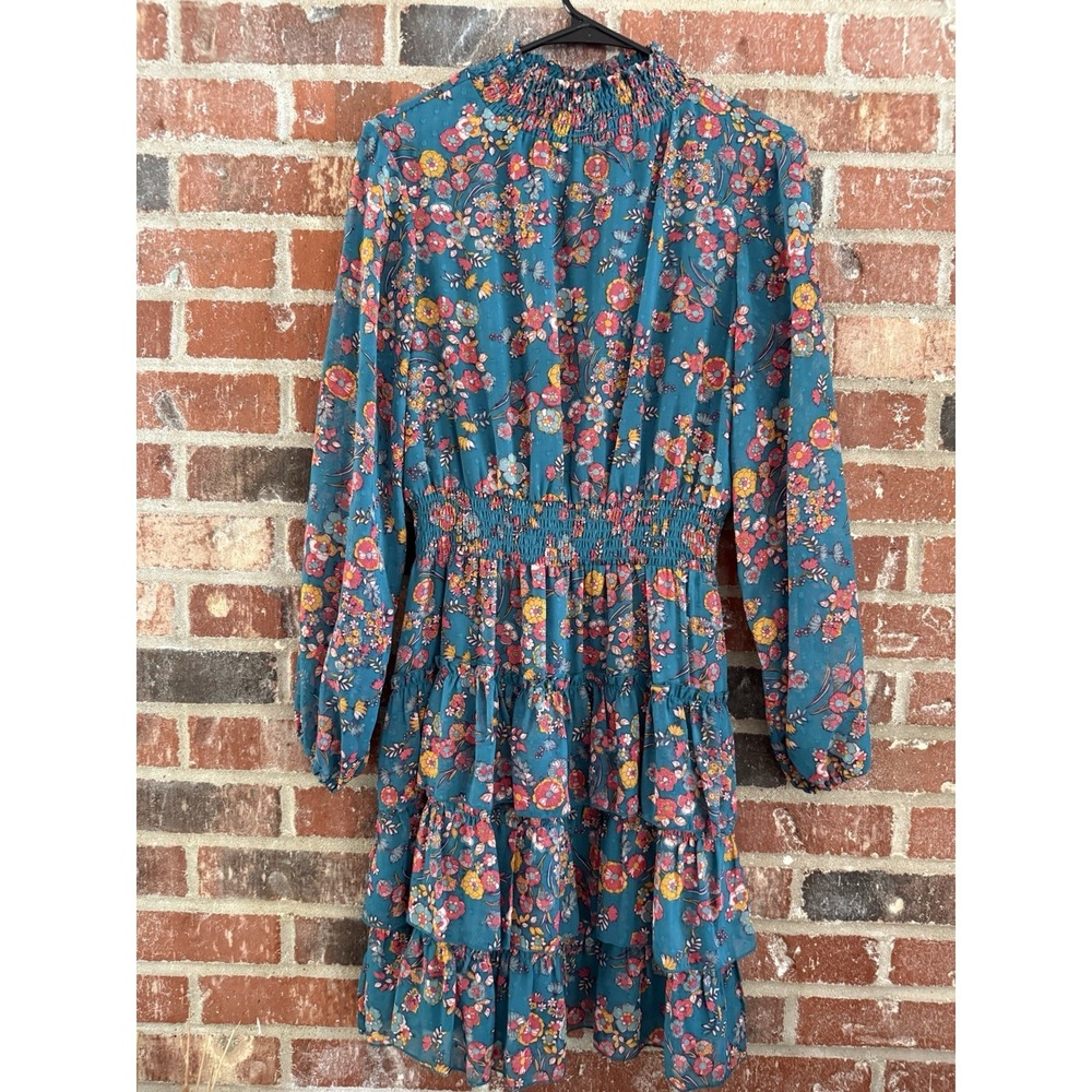Nanette Lepore Long Sleeve‎ Chiffon Dress Navy Floral Print Size 6